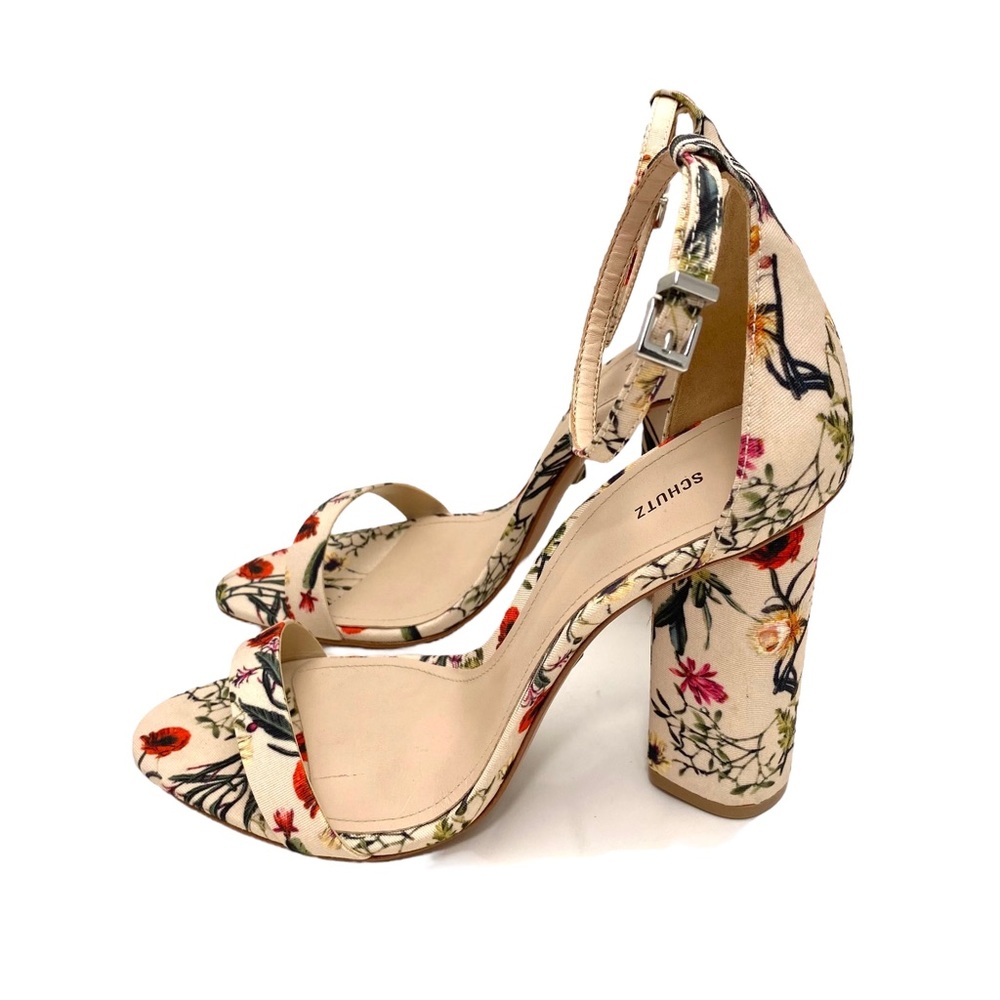 Schutz Jeannine Floral Strap Block High Heel in Nude Beige Size 9.5 New with Tag - Picture 7 of 11